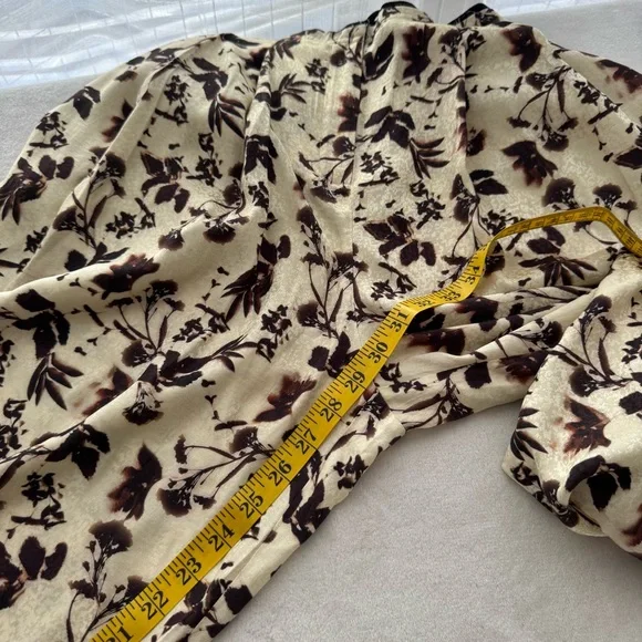 Raquel Allegra Silk Jacquard Trapeze Wide Leg Pants Cream Flower XS Size 0